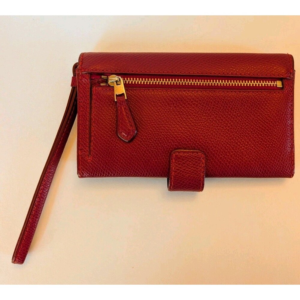 COACH F53977 True Red Crossgrain Pebbled Leather Phone Case Wallet Wristlet - Picture 2 of 8